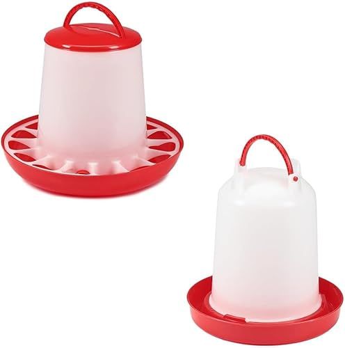 Mucola Futterspender Futterautomat 1,5 kg + Geflügeltränke 1,5 L für Hühner | Stülptränke zum Aufhängen oder Aufstellen, halbdurchsichtig mit Füllstandskontrolle, witterungsbeständig, Höhe ca. 17 cm