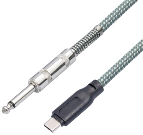 Fiorky 6,35 mm 1/4 mâle mono vers type C mâle câble guitare vers USB C câble d'enregistrement tressé pour iPhne 15/15 Plus/15 Pro/15 Pro Max tablette, chaîne stéréo domestique, ordinateur