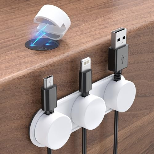 Xuuza Magnetischer Kabelhalter, 4 magnetische Kabel-Organizer mit 1 Metallscheibe, Drahthalter für Büro, Schreibtisch, Laptop, USB-Ladekabel, Nachttisch, Telefonkabel, Organisation (weiß)