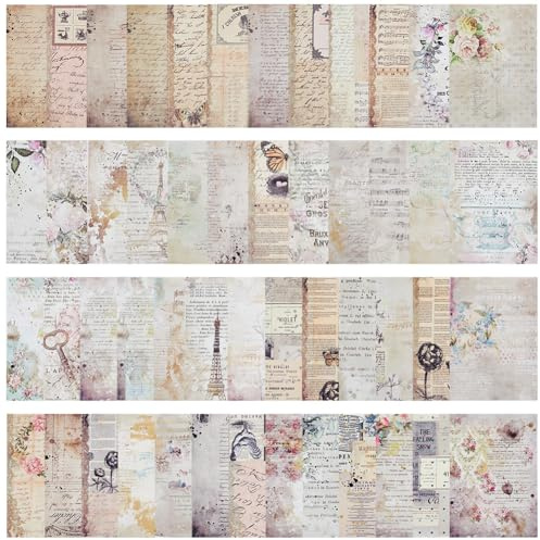 GORGECRAFT 100 Foglio 50 Stili retrò Floreale Scrapbooking Blocco di Carta 10x14 cm Vintage Decorativo Fiore Decoupage Cartoncino Carta Journaling Scrapbooking Forniture per Pianificatori Creazione