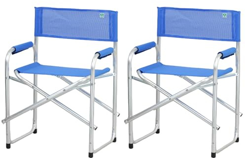 Totò Piccinni Sedia Regista CAMPING BAIA pieghevole in alluminio e textilene resistente robusta leggera con braccioli imbottiti (2, Blu)