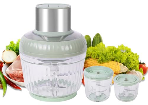 Hoapin Picadora Eléctrica de Alimetos con 3 Cuencos 2,5L + 0,8L + 0,5L, Picadora de Carne 400W 3 Velocidades, Minipicadora para Cebolla Carne Frutas Especias