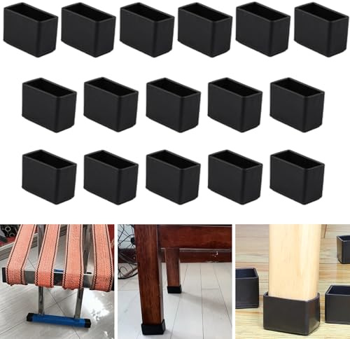 16 protezioni rettangolari in silicone per gambe delle sedie, 15 x 30 mm, tappi neri per gambe delle sedie, protezioni per piedi per mobili, tappi per gambe dello sgabello per prevenire graffi sul