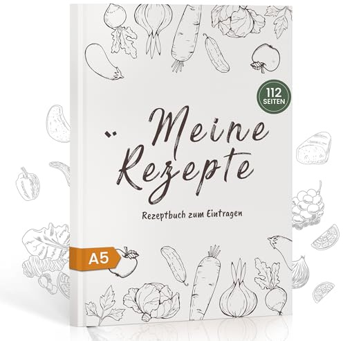Rezeptbuch zum Selberschreiben A5 - 112 Seiten, DIY Kochen Rezeptbuch- & Backbuch zum Ausfüllen, mit Inhaltsverzeichnis und Schutzcover – Ideal zum Verschenken an Kochliebhaber, Küchengeschenke Grau