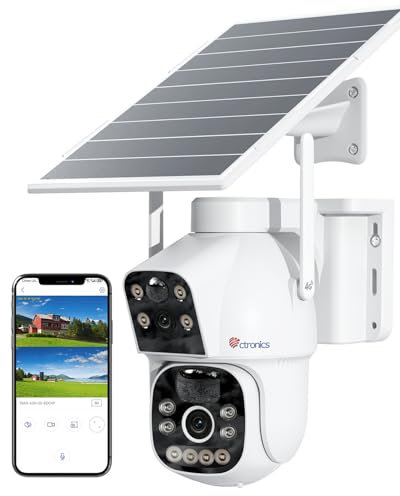 Ctronics 4GLTE Telecamera Solare Esterno con SIM Doppio Obiettivo, 15600mAh Batteria 8W Pannello Solare Telecamere senza Fili Dual-PIR Rilevamento Umano Visione Notturna PC/Cloud/IP66-NO WiFi (Bianco)