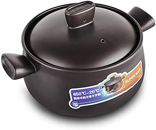 GUHPZA Cacerola de Barro Redonda de cerámica, cazuela de Barro, Olla con Tapa, Olla Resistente al Calor para cocción Lenta, Color Negro, 3,7 Cuartos de galón, Negro, 2,64 Cuartos de galón