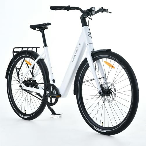 VecoCraft Luna 1.0 Damen Weiß E Bike 28 Zoll City E-Bike. Electric Bike mit Motor, Riemenantrieb, Tektro Scheibenbremsen| LCD Display Integrated in The stem - Ideal für Stadt und Pendler