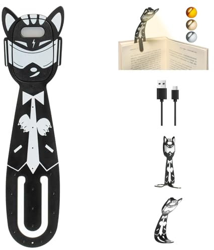 MILA&LOUIS Luce per Lettura Libri a Letto di Notturna Lampada Libro LED USB Ricaricabile per Leggere con Pinza Lucetta Dimmerabile da Comodino Senza Fili Lucina Portatile Camera Segnalibro (Gatto)