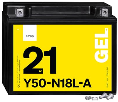 Denagi 52012 GEL Y50-N18L-A Motorradbatterie 12V 21Ah, wartungsfrei versiegelt vorgeladen