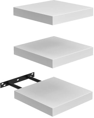 FURNITABLE Schweberegal 3er Set Kompakt 20x20cm Wandregal MDF für Bad, Küche, Flur - Weiß
