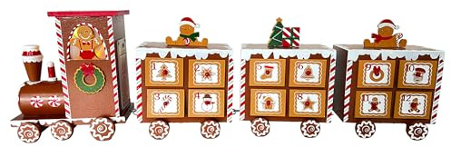 PE Calendrier de l'Avent en bois avec 24 tiroirs et lumière - Motif bonhomme en pain d'épices
