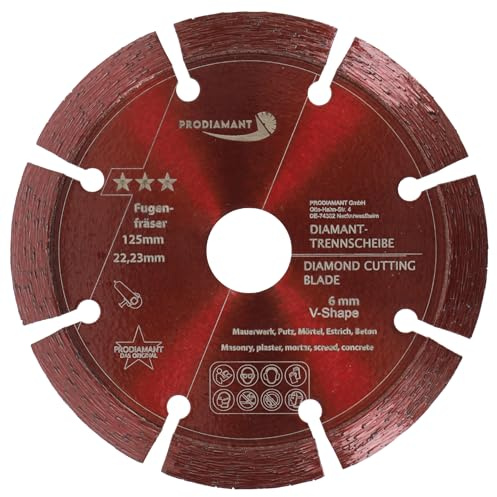 PRODIAMANT Fresa para juntas de hormigón y mampostería, 125 mm de ancho, 6 mm, segmento en V, forma de tejado