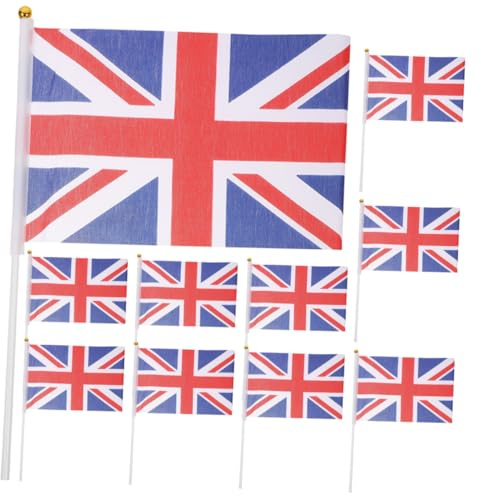 Drapeau Portatif Royaume-uni Lot de 10 en Tissu Résistant | Agitation à Main, Usage Jardin et Cour, Anti-emmêlement, Rupture, Non Roulé
