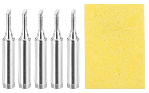sourcing map Pack of 5 900M Solder Tips Internally Heated Soldering Tips with Cleaning Sponge Pad Replacement Welding Accessories Kit for Electrical Solder Station Tip (900M-T-2C)