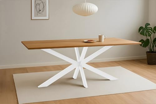 SAM Esstisch Salvador | 220 x 100 cm | Eiche massiv + geölt | Baumkante | Spider-Gestell Metall Weiß | pflegeleichter Esszimmertisch/Küchentisch/Eichenholz-Tisch/Holztisch aus Wildeiche