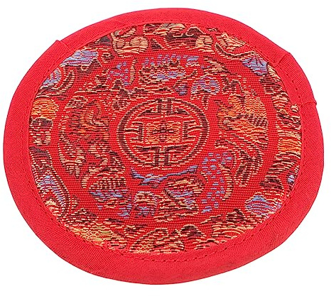 Tibetische Klangschalenmatte aus Stoff, Handgenähtes Zubehör, Tragbar, Rot | Einzigartiges Schlichtes Design, Handgefertigte Verarbeitung aus Nepal, Weiche Baumwollstoff Unterlage