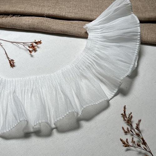 WANYI 10CM Breit Spitzenband Weiß Spitzenborte Rüschen Spitze Borten und Bänder zum Nähen Dekoband Spitzenstoff für Manschetten, Röcke, Kissen, Sofas(2 Yards)