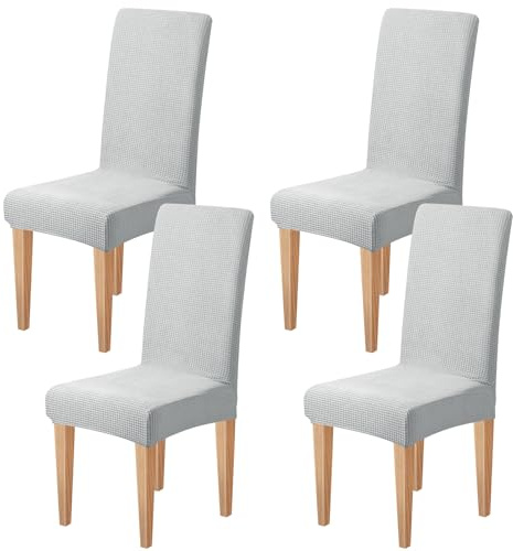 Dioxide Fundas Sillas de Comedor Tejido de Jacquard Gris Claro,4pc | Anti-manchas,Elástica,Suave y Confortable,Ajustables Protectora Sillas para Banquetes,Restaurante