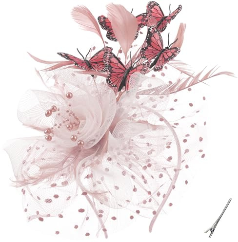 ETOFETE Weiße Fascinator Damen Kopfschmuck Karneval Haarreif Fasching Eleganter Teehut aus den 1920er und 1950er Jahren mit Vintage Federn für Frauen Mädchen