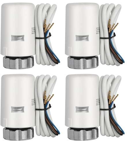 WiseWater 4-Wire Electric Thermal Actuator 24V AC/DC Normally Closed with M30x1.5 Thread, Energy Saving 4-Pack for PEX Radiant Manifolds, Zone Valves and Floor Heating Systems, IP54