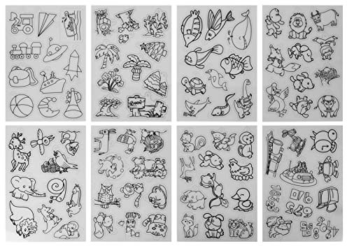 ANKROYU BOPS-Material, 8 Stück, Schrumpffolie, Schrumpffolie, Schrumpfkunststoff, schrumpfendes Kunstpapier, Basteln, niedliches Tiermuster, Schlüsselanhänger, Anhänger, Basteln, D