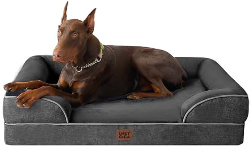 EHEYCIGA Orthopädisches Hundebett Grosse Hunde, 122x89cm, Dunkel Grau | Orthopädischer Eierkistenschaum, Waschbarer und Wasserdichte Bezug, Rutschfester Boden, Reversibles Design, Atmungsaktiv