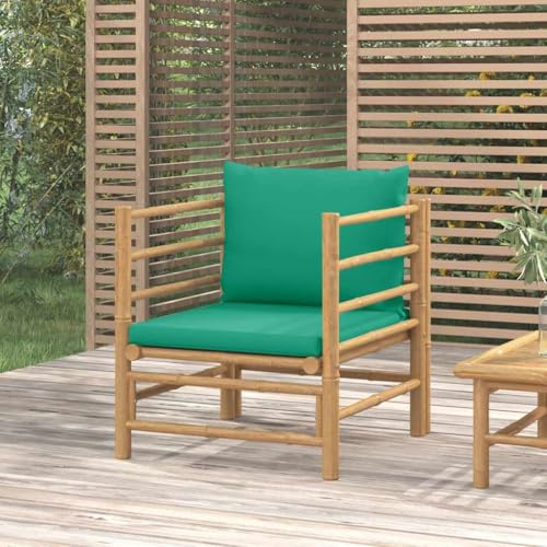 IBUQDDV Bambus Gartensessel mit Grünen Kissen, Langlebiges Outdoor-Sofa, Modulares Design für Garten Lounge, Bequeme Polsterung, Wetterbeständige Gartenmöbel