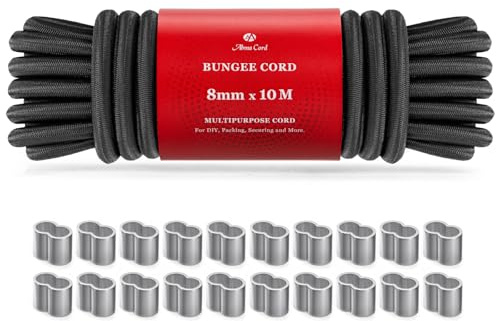 Abma Cord Gummiseil 8mm 10M Expanderseil mit 20 Würgeklemmen Gummiband | 100% Dehnung, UV Beständig, Plane, Anhängerplane, Sonnensegel, Zelte, Banner