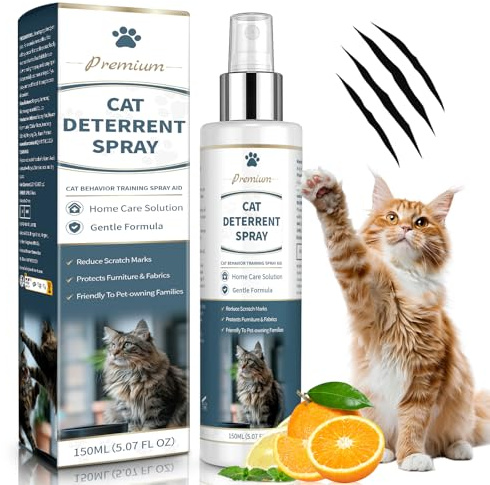 Cat Repellent Spray 150ml, Natural Non-Toxic Citrus & Bitter Cat Deterrent Spray, Cats Kittens Anti Scratch Training Aid Indoor Outdoor, Stops Chew Poop Pee, Protects Furniture Family Pet Safe