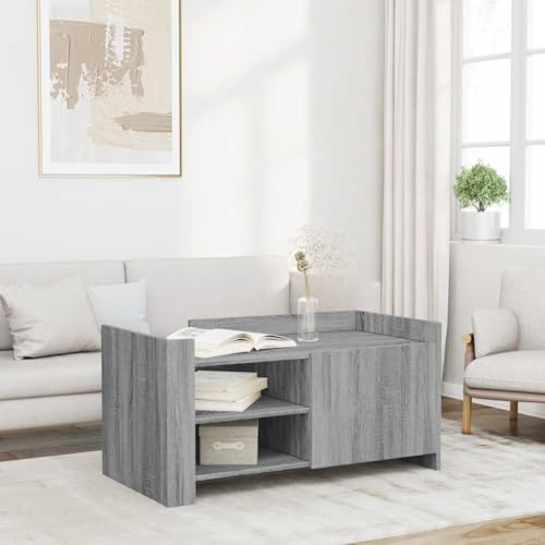 Foknhdi Couchtisch Grau Sonoma 100x50x50 cm Holzwerkstoff Modernes Sideboard mit Stauraum und Tür für Wohnzimmer Schlafzimmer Flur als Kleiner Beistelltisch und TV Board