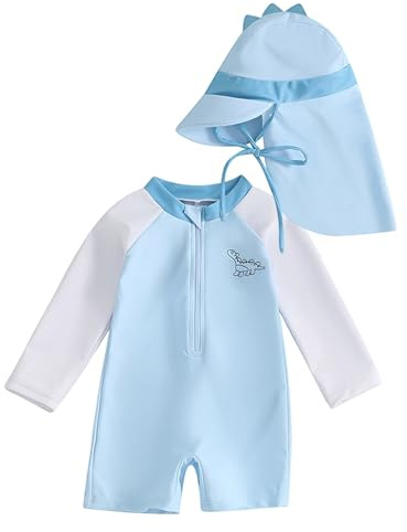 Generisch Costume da bagno per bambini con cappello da sole, protezione UV, in neoprene, per bambini a partire dai 3 anni, a maniche lunghe, con chiusura lampo, ad asciugatura rapida, UPF 50+, ideale