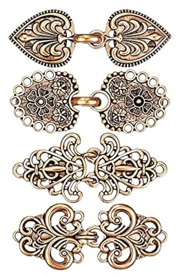 4 Stück Vintage Cardigan Clips Strickjacke Clips Metall Antik Bronze Pulloverclip Tuchspange Schalclip Brosche Cinch Clip Verschlüsse für Jacken Kleidung Damen Retro Accessoire