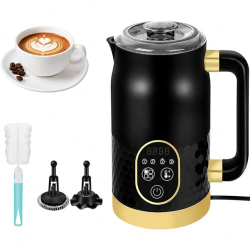 Electric Milk Frother – 4-in-1 Milk Steamer with Temperature Control Hot Chocolate, Latte & Cappuccino Frother Automatic Milk Warmer & Frother for Hot & Cold Foam with 2 Whisks and Brush