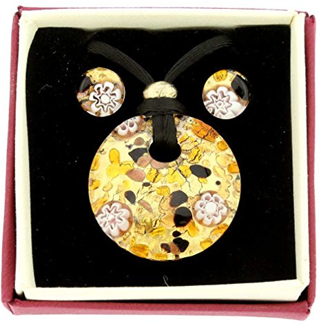 Glass of Venice Set aus Halskette und Ohrringen, rund, venezianische Reflexionen – Gold Topas