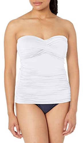 Anne Cole Tankini Bandeau froncé torsadé sur Le Devant pour Femme, Blanc, XL