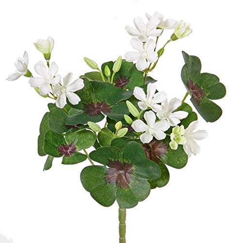 artplants.de Künstlicher Klee KARTIKA auf Steckstab, 14 Blüten, weiß, 20cm - Kunstpflanze - Deko Blume