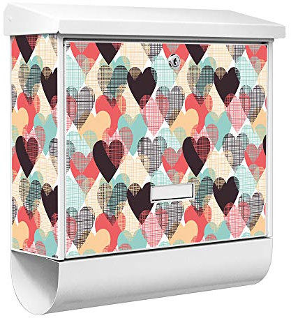 banjado® Burgwächter Briefkasten Weiß 38x39x12cm mit Motiv Unter Herzen/Briefkasten mit Zeitungsfach/Briefkasten mit Zeitungsrolle/Postkasten inkl. Montagematerial & 2 Schlüsseln