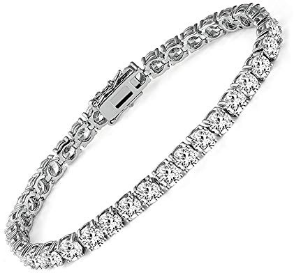 MDFUN 14k White Gold Plated 4.0 Cubic Zirconia Tennis Bracelet for Women and men（7.5 tennis bracelet）