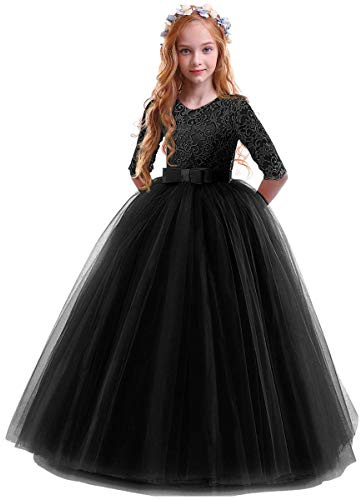 OBEEII - Robe de princesse pour filles, robe de soirée pour mariages, demoiselles d'honneur, bouquetières, anniversaire, fête de la majorité, carnaval, cocktail et danses, robe de bal, 2-14 ans, Noir