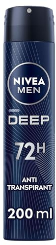 NIVEA MEN DEEP DARKWOOD Déodorant spray (1 x 200 ml), Détranspirant 72h anti-humidité, anti-odeurs, & antibactérien au charbon noir actif, Déodorant homme anti transpirant au parfum boisé
