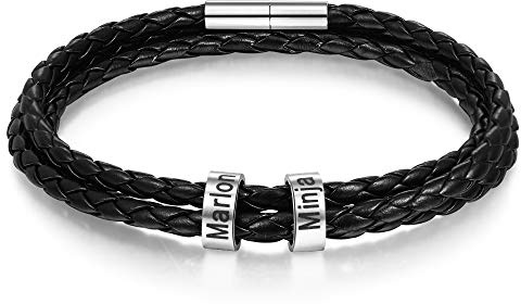 Ashleymade Männer und Damen gewebtes Lederarmband Personalisierte Band 2-5 Namen geschnitzt BFF Freundschaftsarmband Vatertag Schmuck