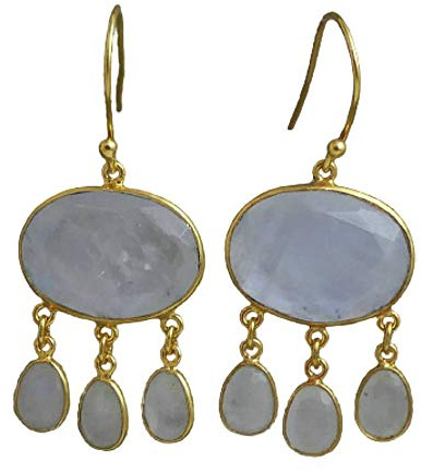 Mondstein Jelly Ohrringe 925 Sterling Silber Vergoldet | Natürlicher Mondstein Ohrhänger für Frauen - Handgefertigtes Geburtstagsgeschenk - Edelstein Schmuck