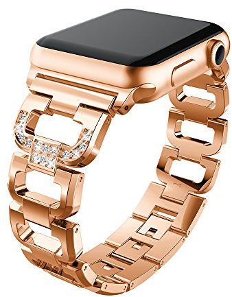 Metal Bracelet Strap Compatible with Apple Watch 41mm 45mm,Stainless Steel with Crystal Diamonds Shiny Rhinestone Watch Strap Replacement for iWatch Series 10/9/8/7/6/SE/5/4/3/2/1(41/40/38mm,RoseGold)