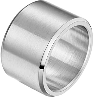 HIJONES Herren Edelstahl 15mm breit schlicht Statement Ehering Big Ring Matt gebürstetes Finish Hip Hop