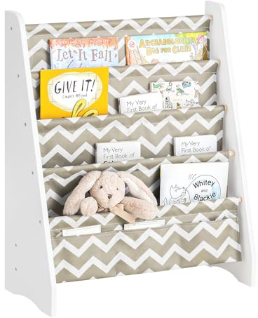 SoBuy Libreria Montessoriana per Bambini Scaffale Portagiochi e Porta Libri a 4 Livelli in Tessuto, Organizer per Cameretta Grigio 63x28x76 cm KMB50-HG