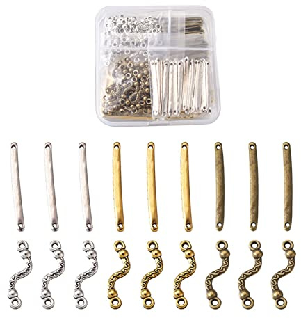 180Pcs Tibetan Style Bar Links Connectors Rectangle S- Shape Bar Links Antique Bronze & Sliver& Golden for DIY Earring Bracelet Necklace