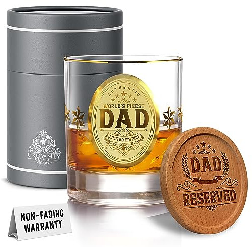 CROWNLY CRYSTAL® Bicchiere Di Whisky Personalizzato - Regalo per Papà, Uomo - Idee Regalo Compleanno, Festa Del Papà