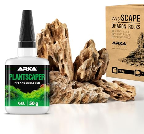 ARKA Aquatics myScape-Rocks Dragon - Drachensteine - natürliches Gestein, für Aquarienbreiten bis ca. 60 cm, 5 kg, Braun, MSRD5 & MICROBE-LIFT Plantscaper - Pflanzenkleber für Moose und Pflanzen, 50g.