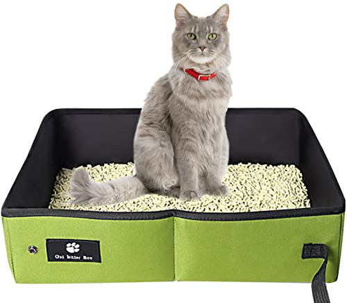 Litière pour Chat Pliable Portable, Litière de Voyage pour Chat, Bac à Litière Imperméable, Nettoyer, pour Maisons de Toilette pour chat domicile et Extérieures Camping, Grande Taille, 45*35cm(Vert)