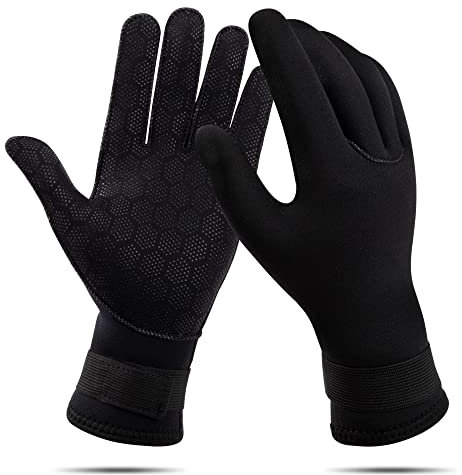 HOLEMZ Tauchhandschuhe 3mm Neoprenanzug Handschuhe Schwarz Elastischem Verstellbarem Handgelenk Zweilagige Rutschfesten Flexibel für Wassersport Surfen Schnorcheln Schwimmen Männer Frauen
